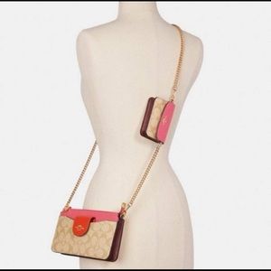 Coach Signature Crossbody Bag with Gold Chain